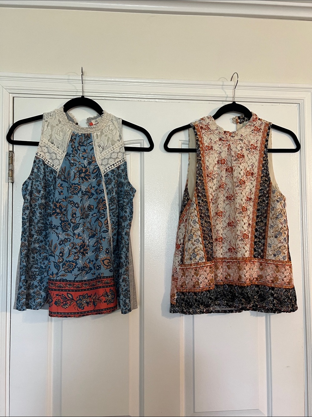 Taylor & Sage Blue Floral Lace-Trim Sleeveless Top & love Fire lace sleeveless